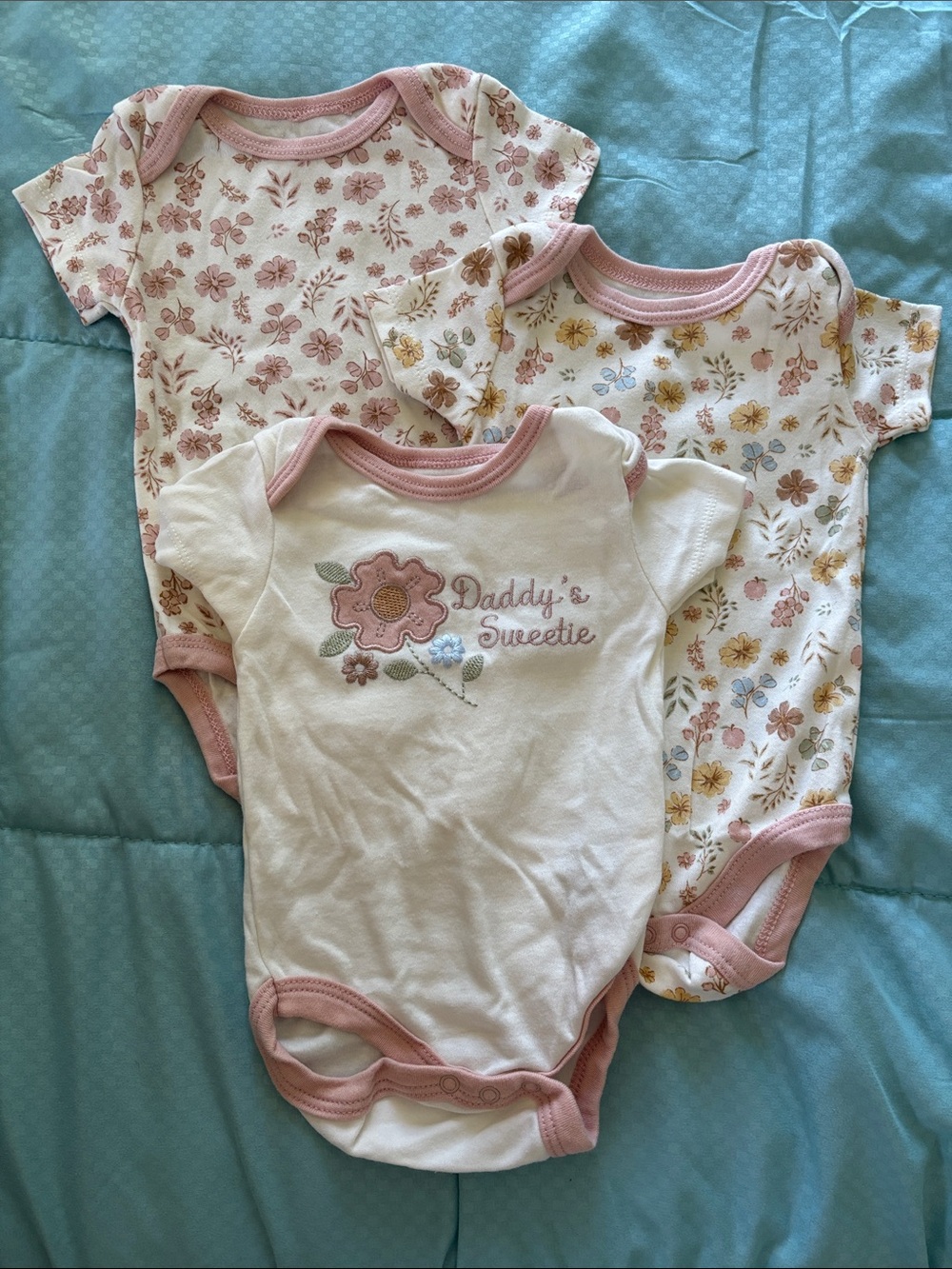 Baby Girls' Pink Floral One-Piece Bodysuits - Set of 3, 3-6 mos.